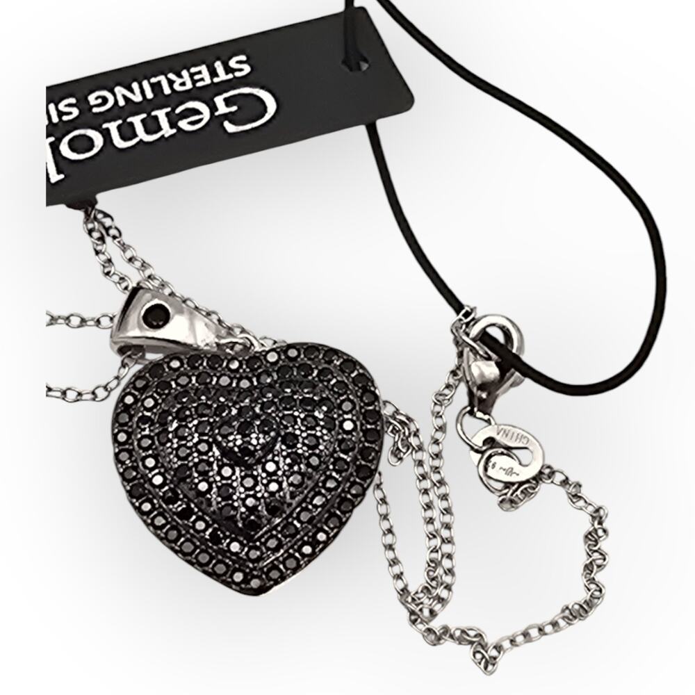 Gemolio Black Layered Pave Heart CZ Sterling Silver NWT Gothic Glam Dark Romance